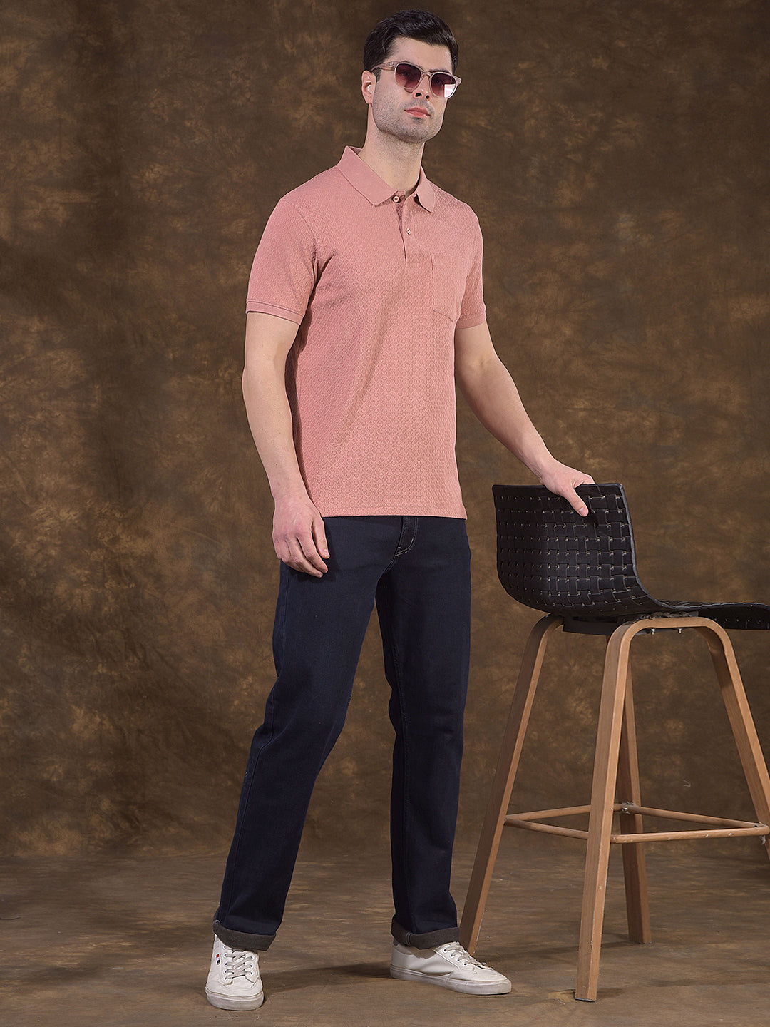 COBB ROUGE SELF-DESIGN POLO NECK T-SHIRT