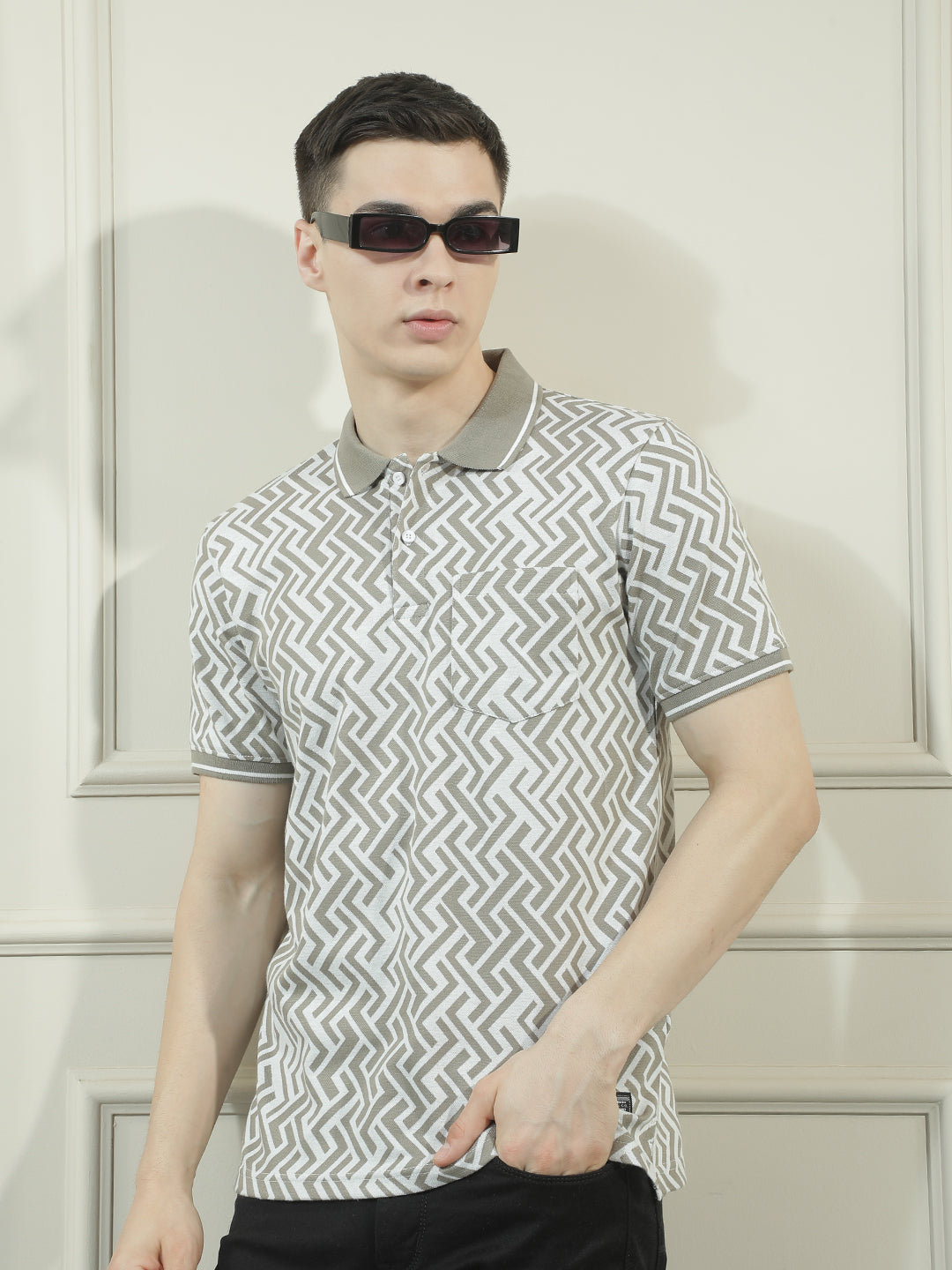 cobb grey printed polo neck t-shirt