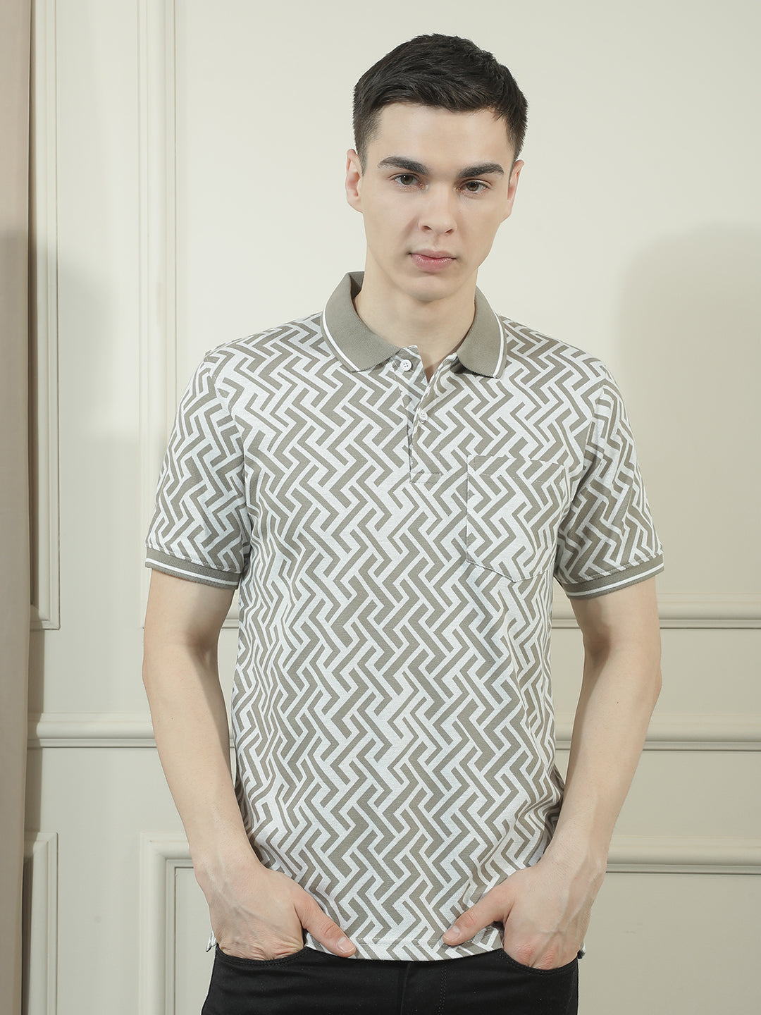 cobb grey printed polo neck t-shirt