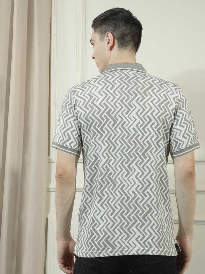 cobb grey printed polo neck t-shirt