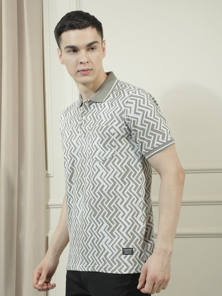 cobb grey printed polo neck t-shirt