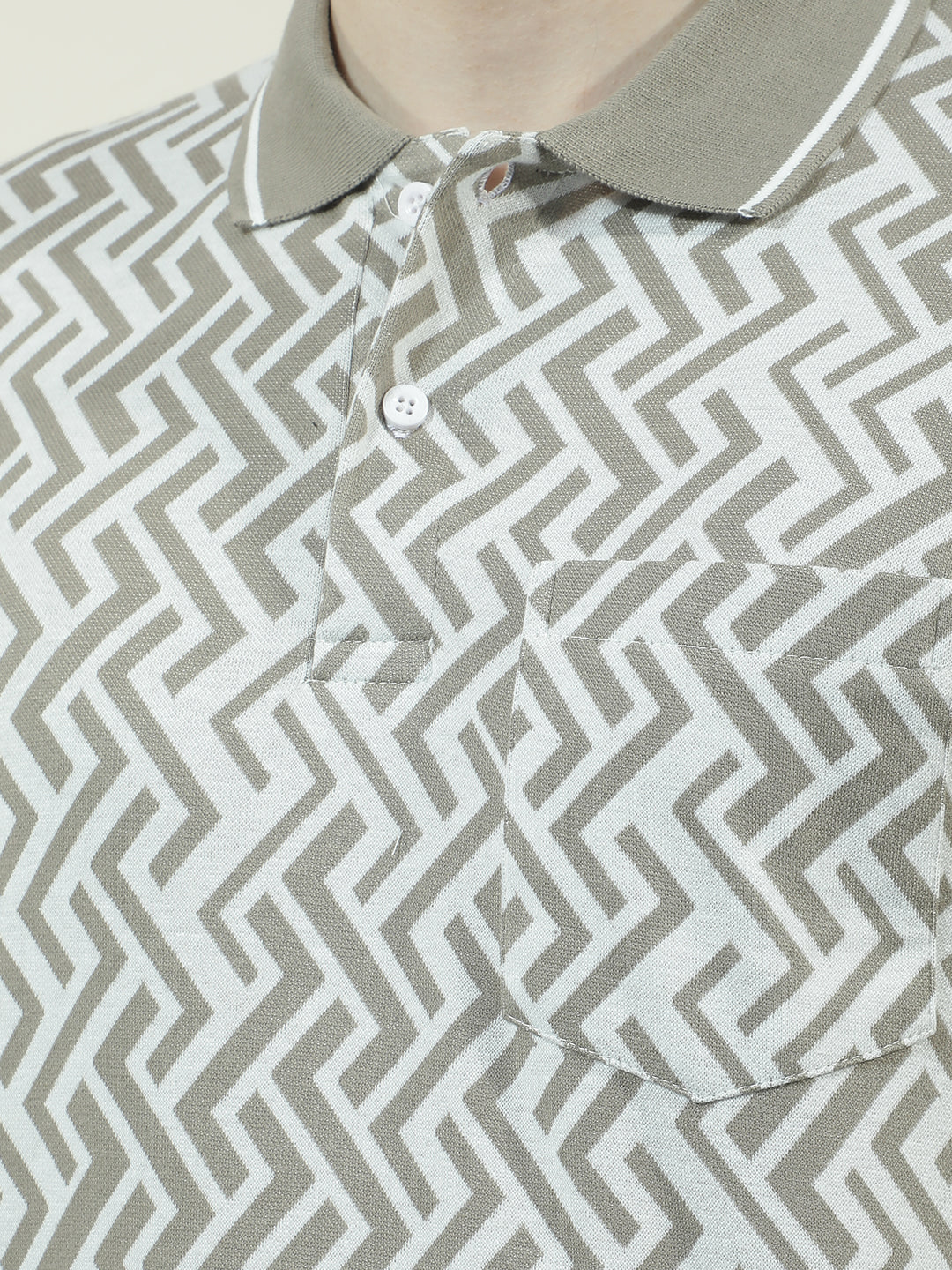 COBB GREY PRINTED POLO NECK T-SHIRT