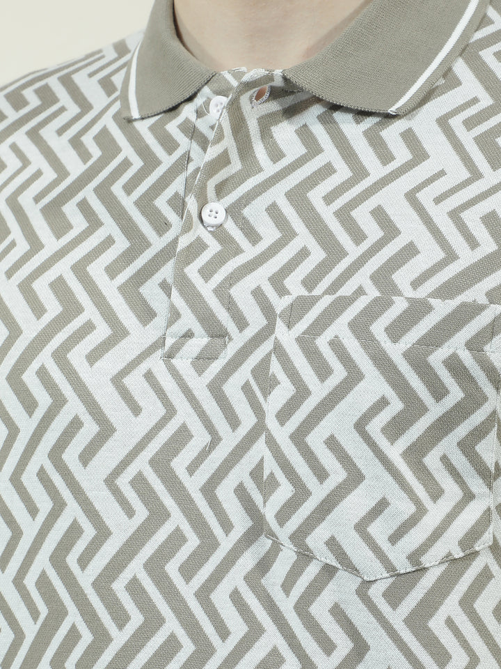 COBB GREY PRINTED POLO NECK T-SHIRT