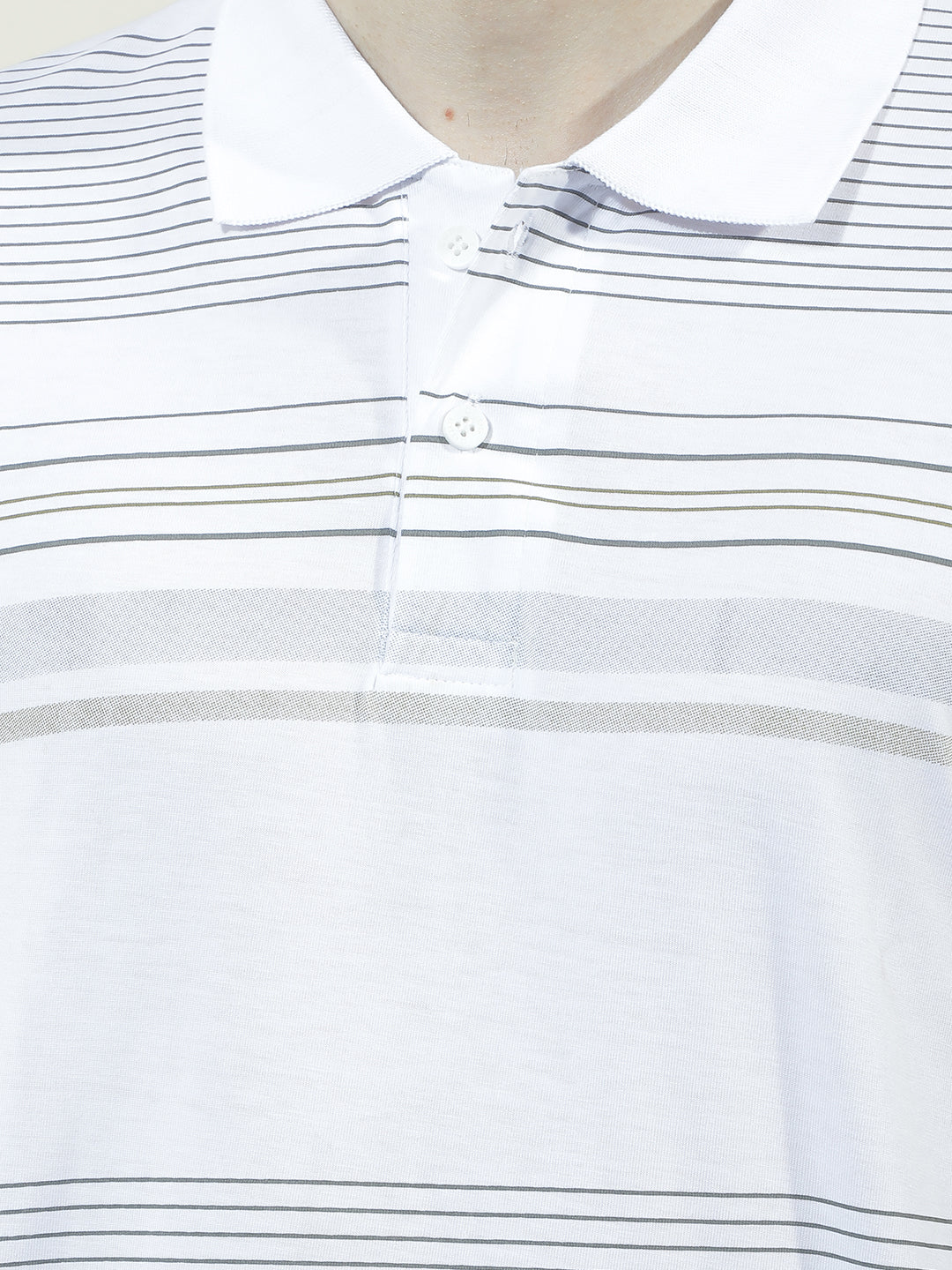 COBB WHITE STRIPED POLO NECK T-SHIRT