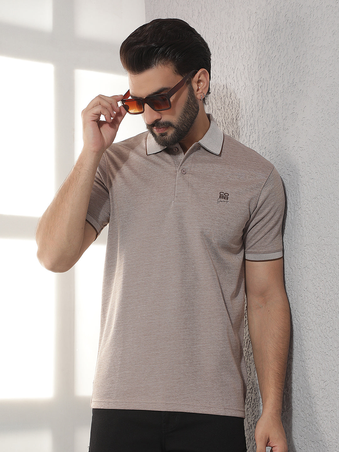 cobb coffee solid polo neck t-shirt