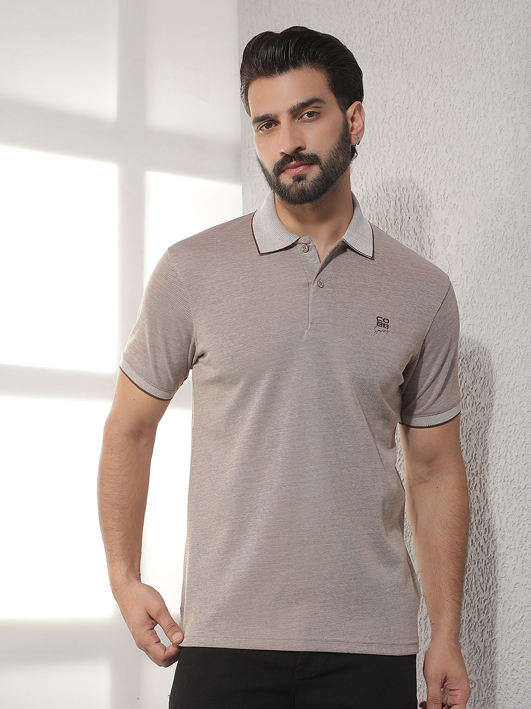 cobb coffee solid polo neck t-shirt