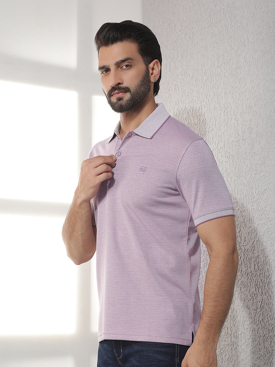 cobb purple solid polo neck t-shirt