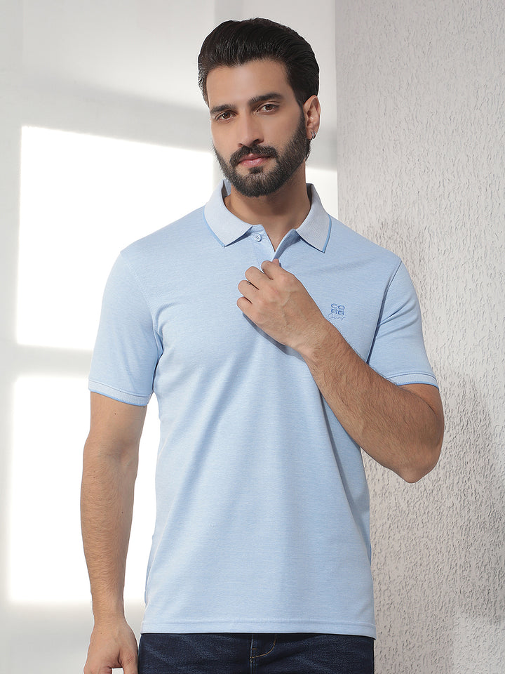 cobb sky blue solid polo neck t-shirt