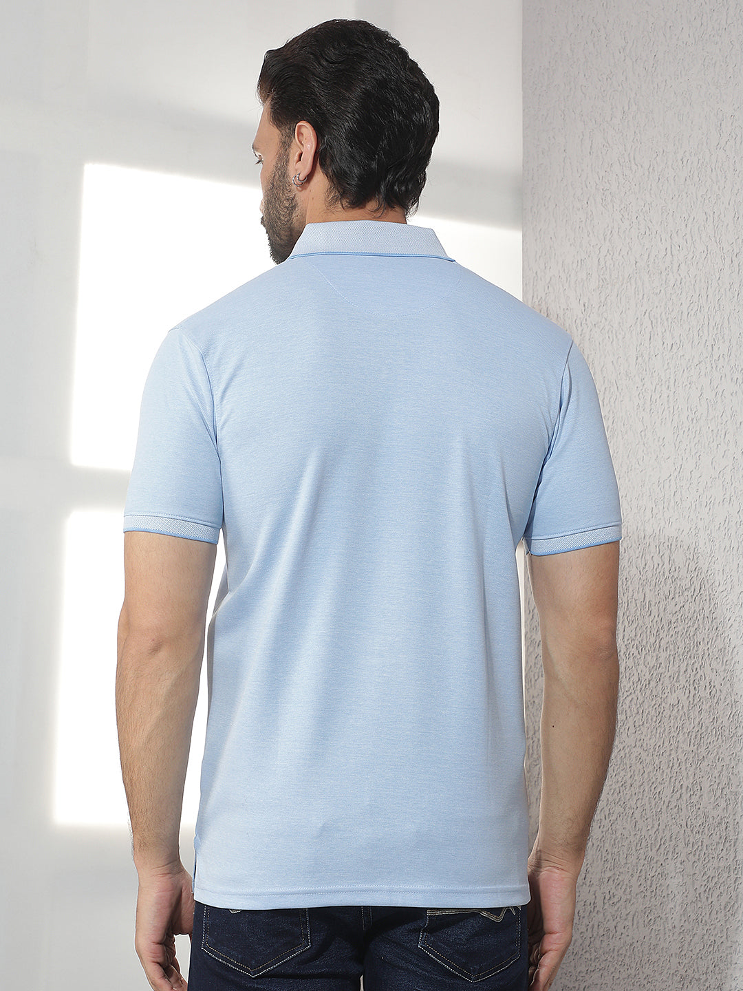 cobb sky blue solid polo neck t-shirt