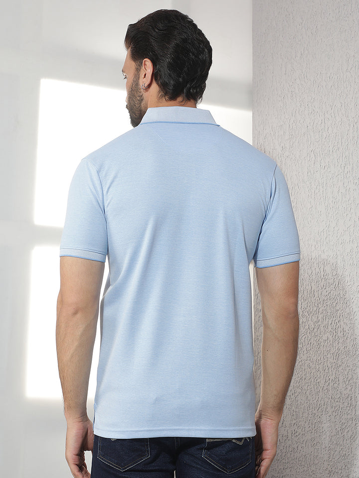 cobb sky blue solid polo neck t-shirt