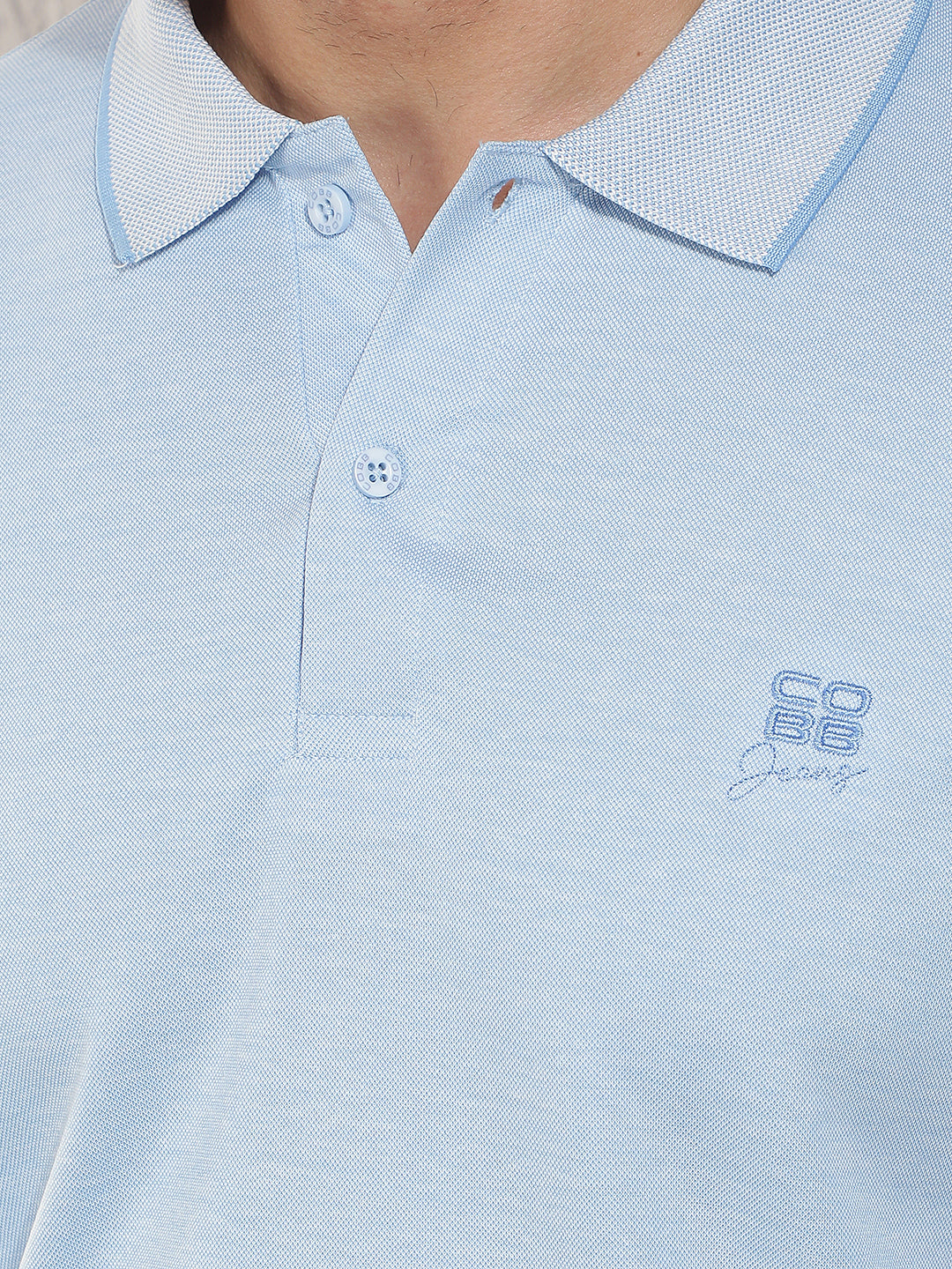 COBB SKY BLUE SOLID POLO NECK T-SHIRT