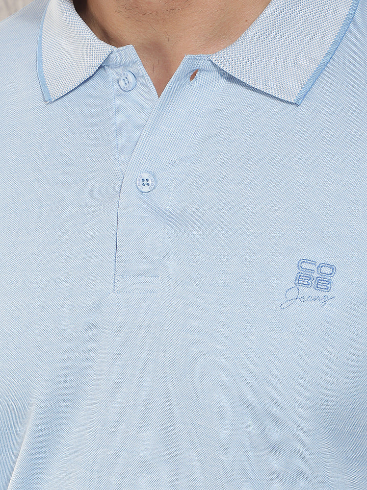 COBB SKY BLUE SOLID POLO NECK T-SHIRT