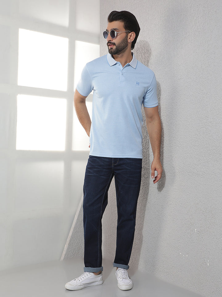 COBB SKY BLUE SOLID POLO NECK T-SHIRT