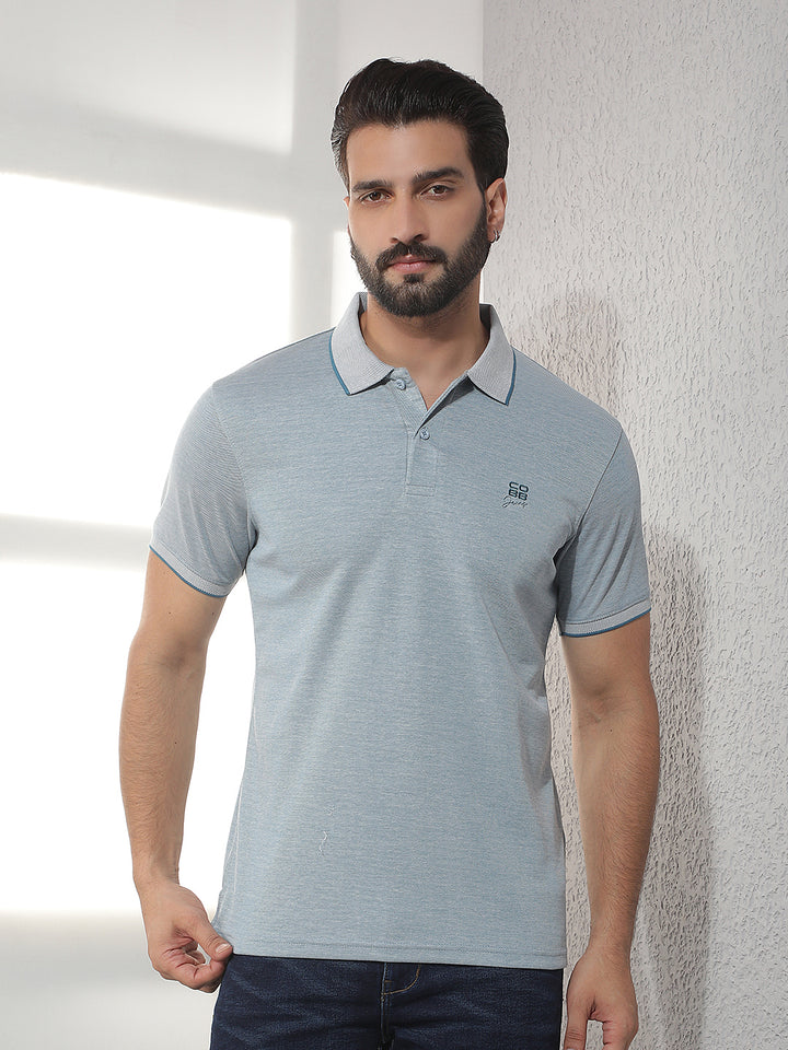 cobb teal solid polo neck t-shirt