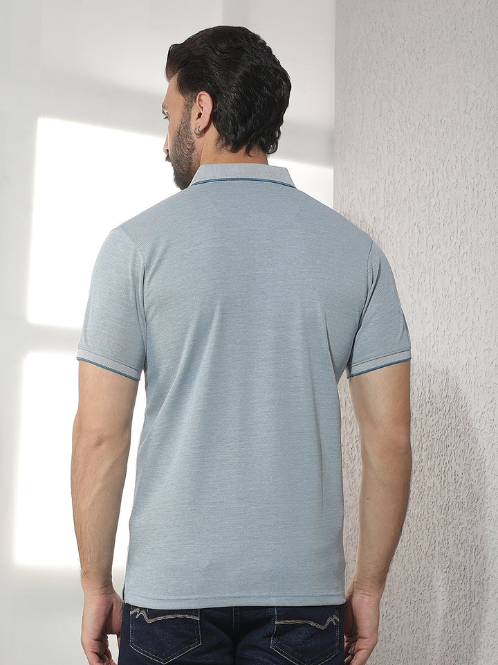 cobb teal solid polo neck t-shirt