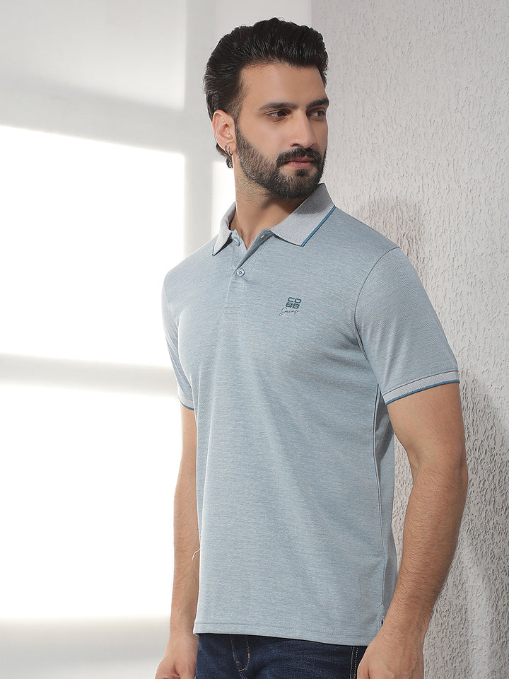cobb teal solid polo neck t-shirt