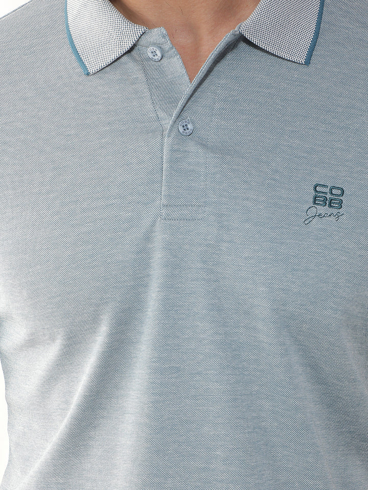 COBB TEAL SOLID POLO NECK T-SHIRT
