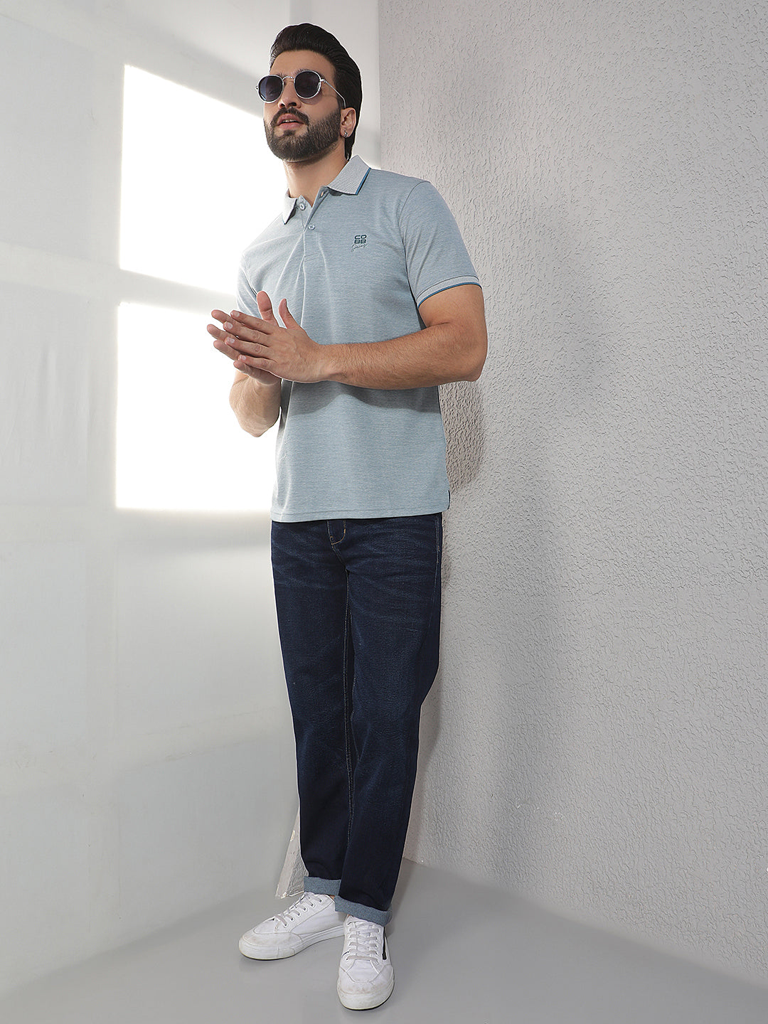 COBB TEAL SOLID POLO NECK T-SHIRT