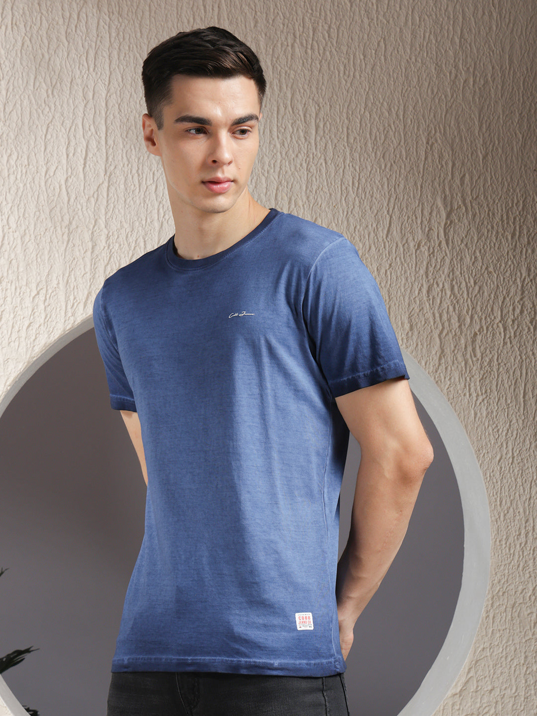 cobb solid blue round neck t-shirt