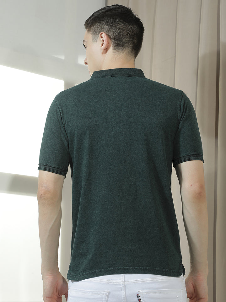 cobb bottle green solid polo neck t-shirt