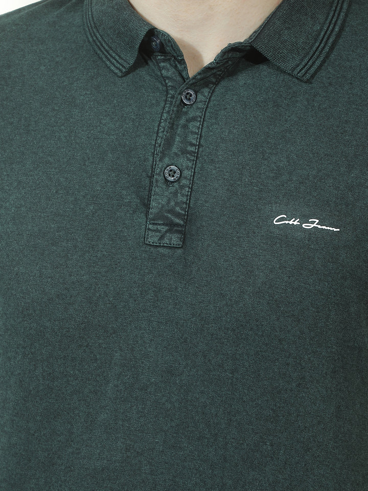 COBB BOTTLE GREEN SOLID POLO NECK T-SHIRT