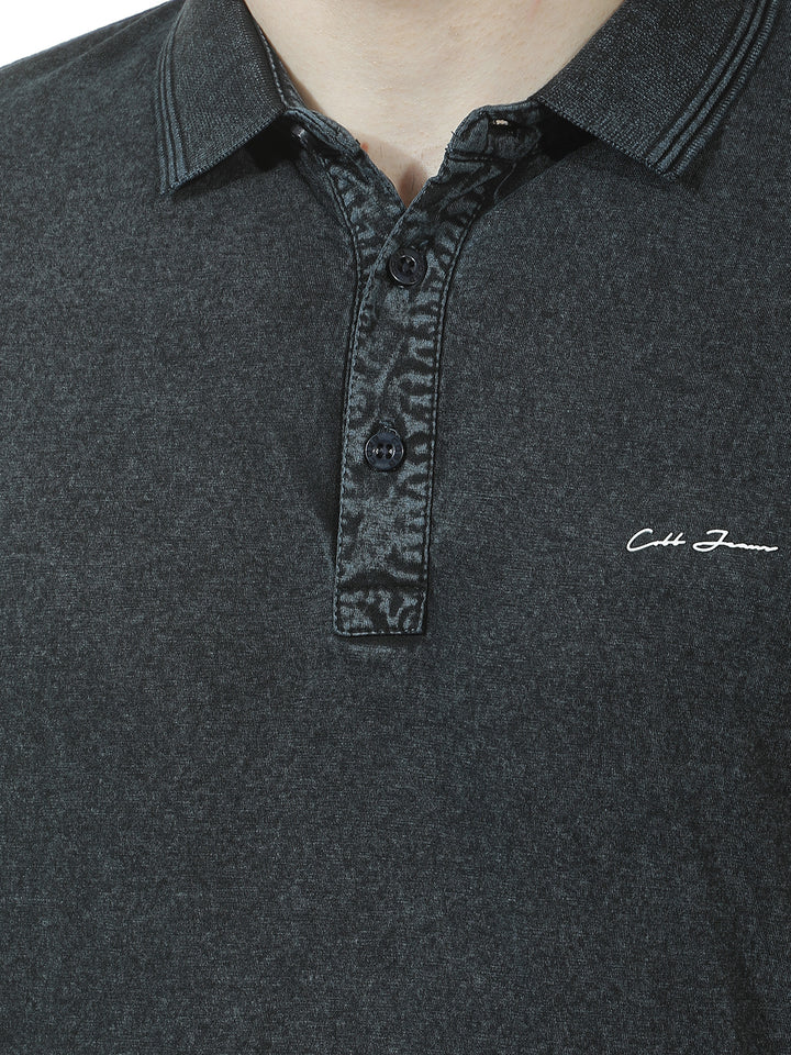 COBB BLACK SOLID POLO NECK T-SHIRT