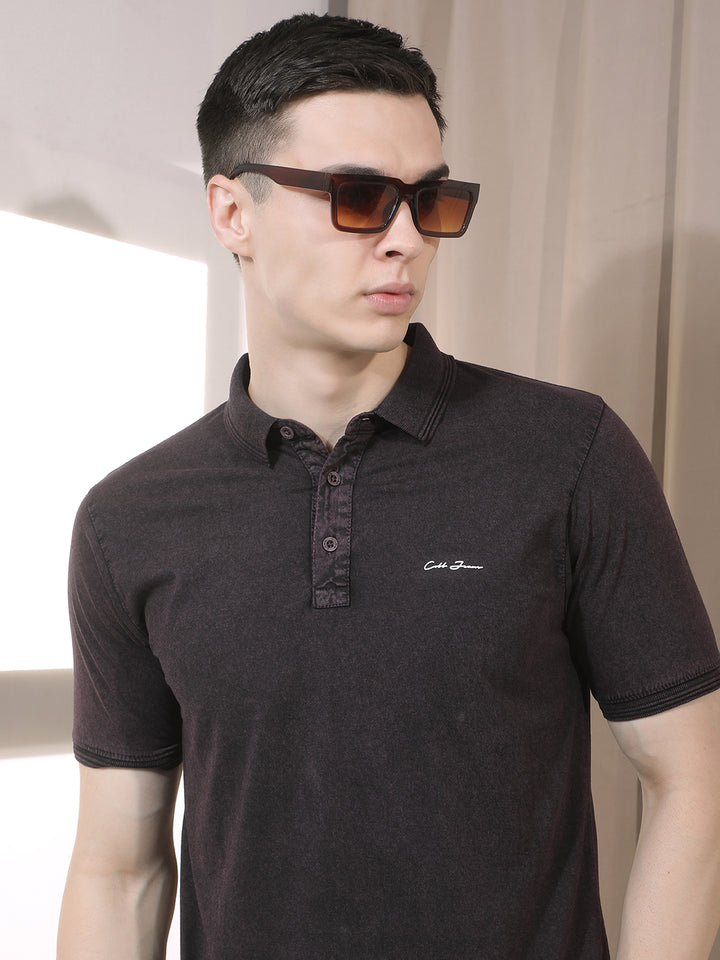 cobb wine solid polo neck t-shirt