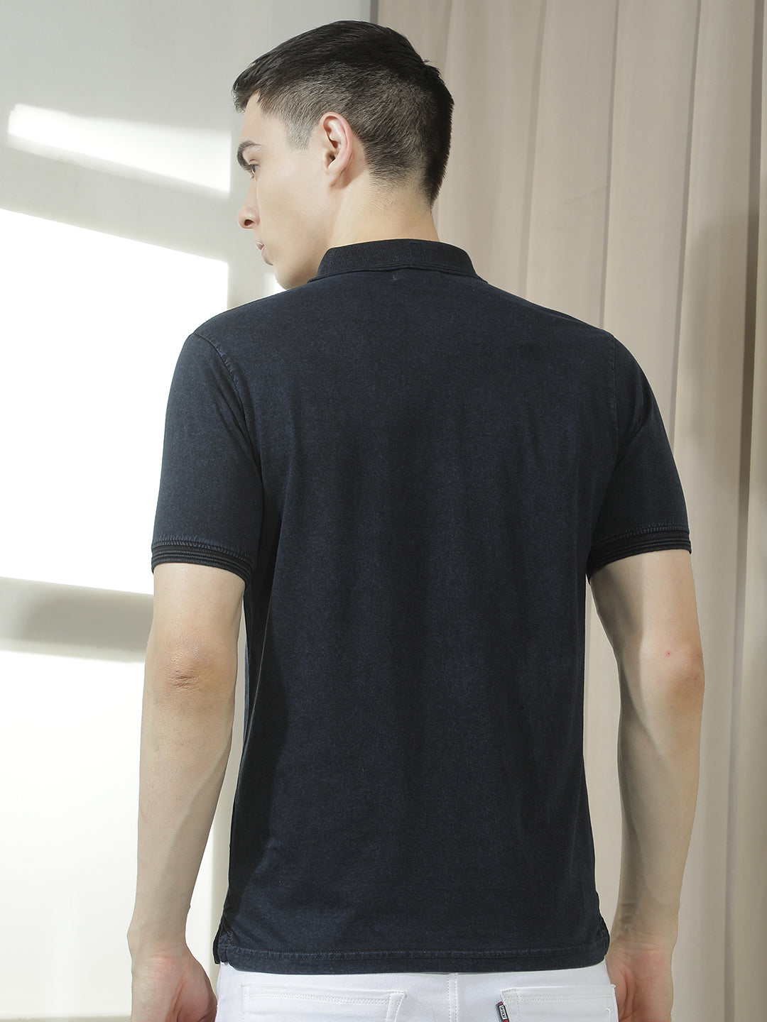 cobb navy blue solid polo neck t-shirt
