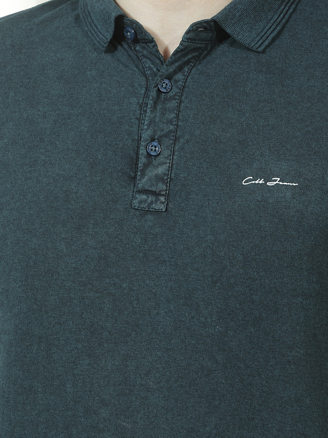 COBB TEAL SOLID POLO NECK T-SHIRT