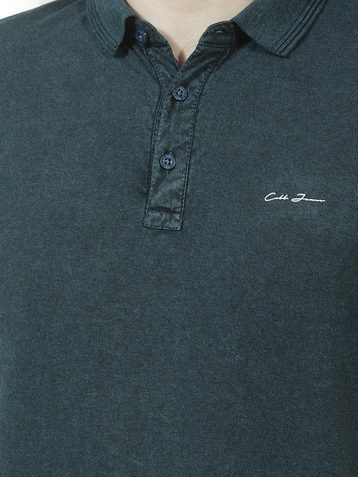COBB TEAL SOLID POLO NECK T-SHIRT