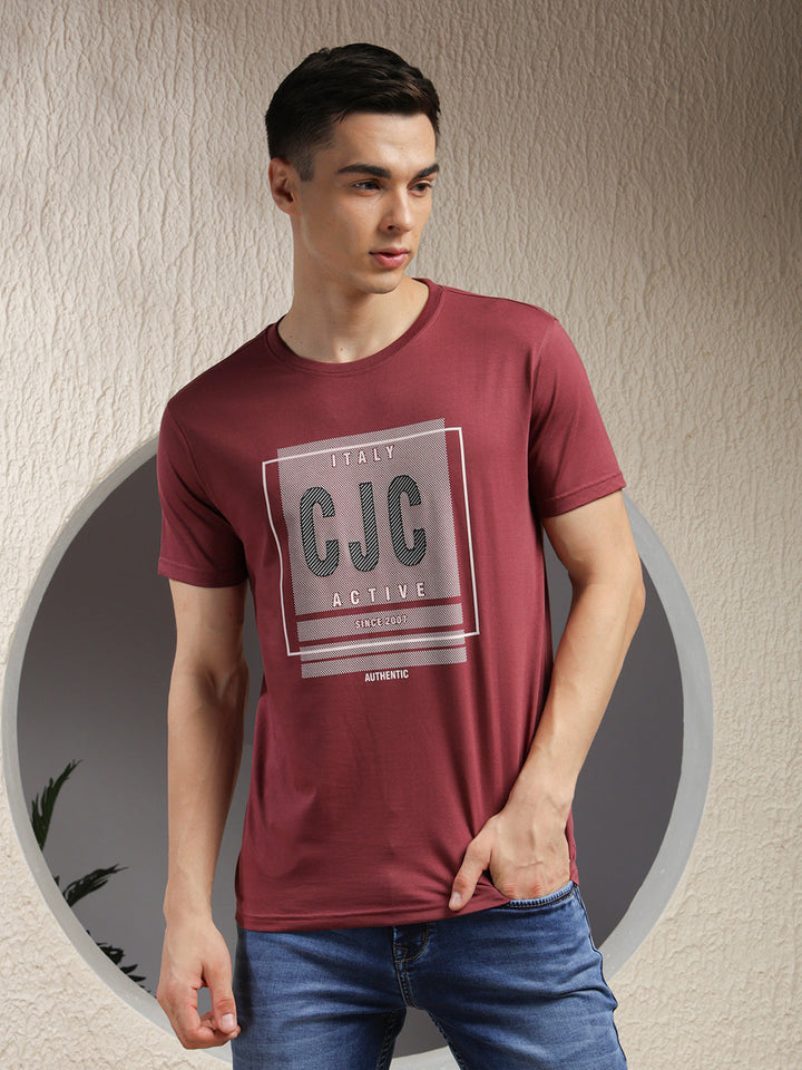 cobb magenta pink printed round neck t-shirt