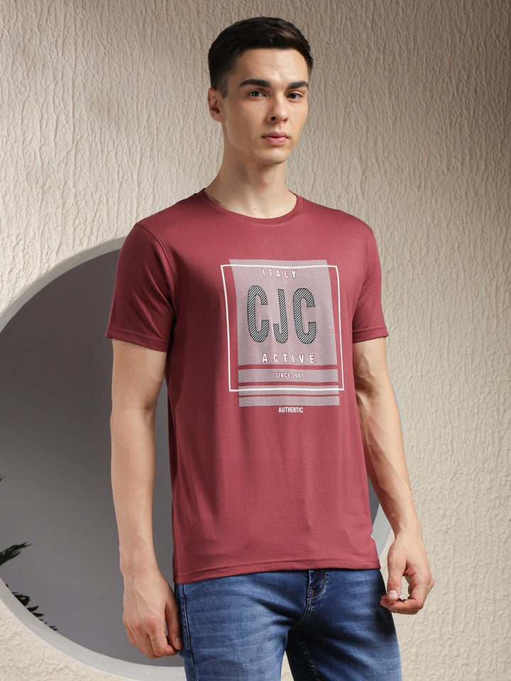 COBB MAGENTA PINK PRINTED ROUND NECK T-SHIRT