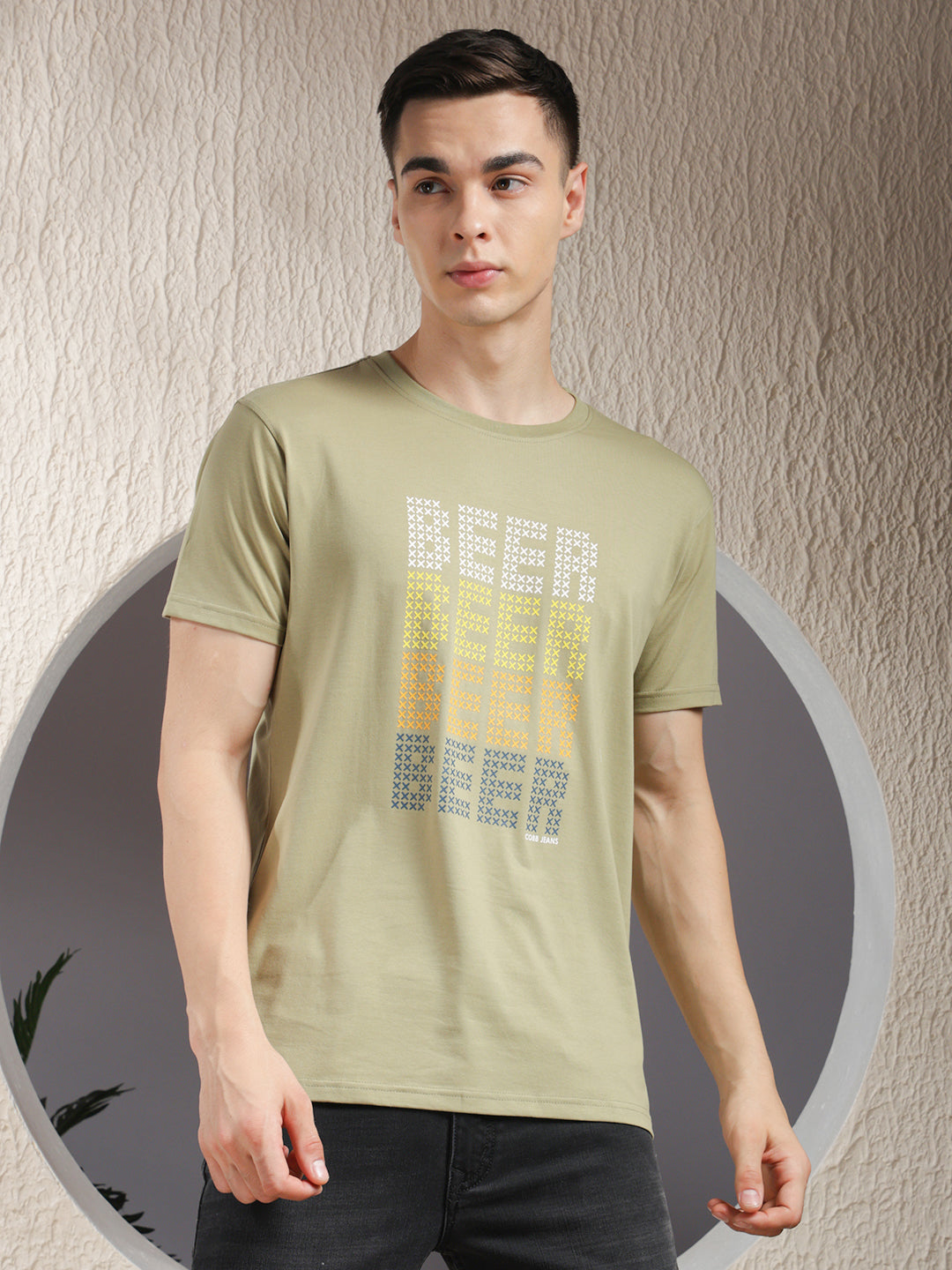 cobb pista green printed round neck t-shirt