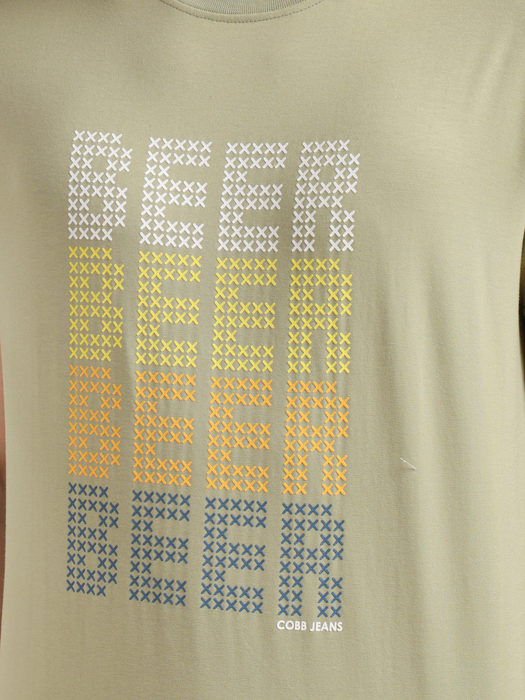 cobb pista green printed round neck t-shirt