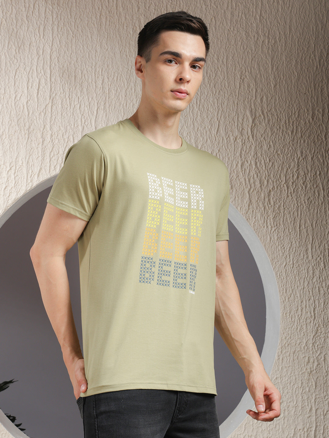 COBB PISTA GREEN PRINTED ROUND NECK T-SHIRT