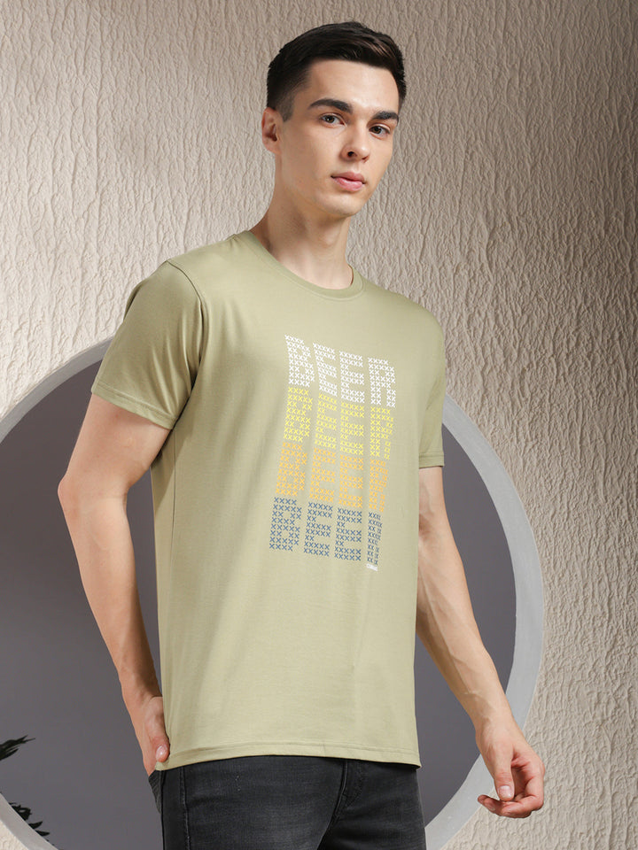 COBB PISTA GREEN PRINTED ROUND NECK T-SHIRT