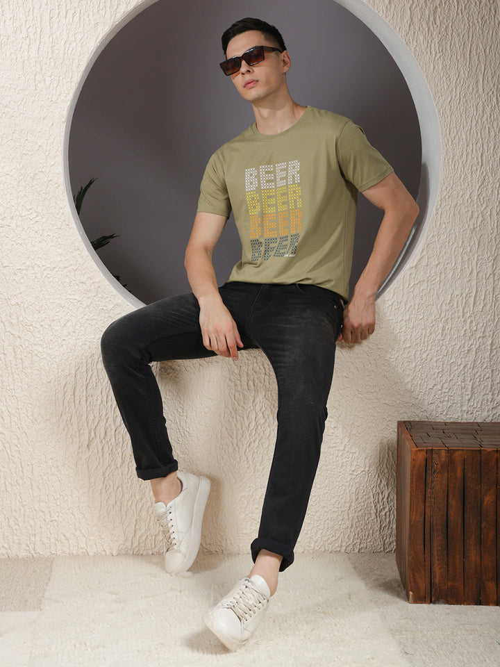 COBB PISTA GREEN PRINTED ROUND NECK T-SHIRT