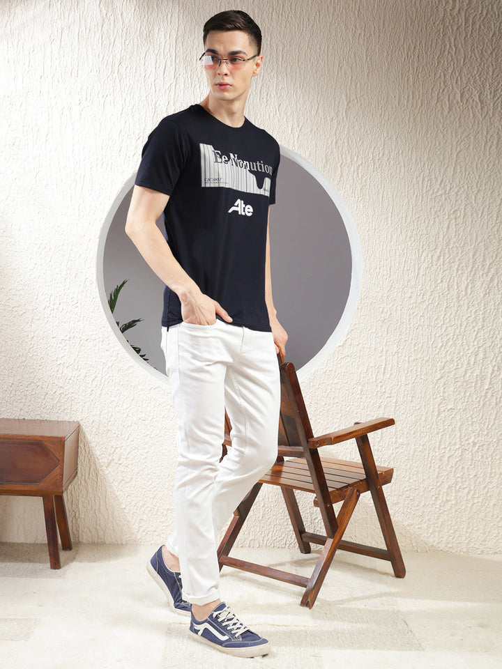 cobb navy blue printed round neck t-shirt