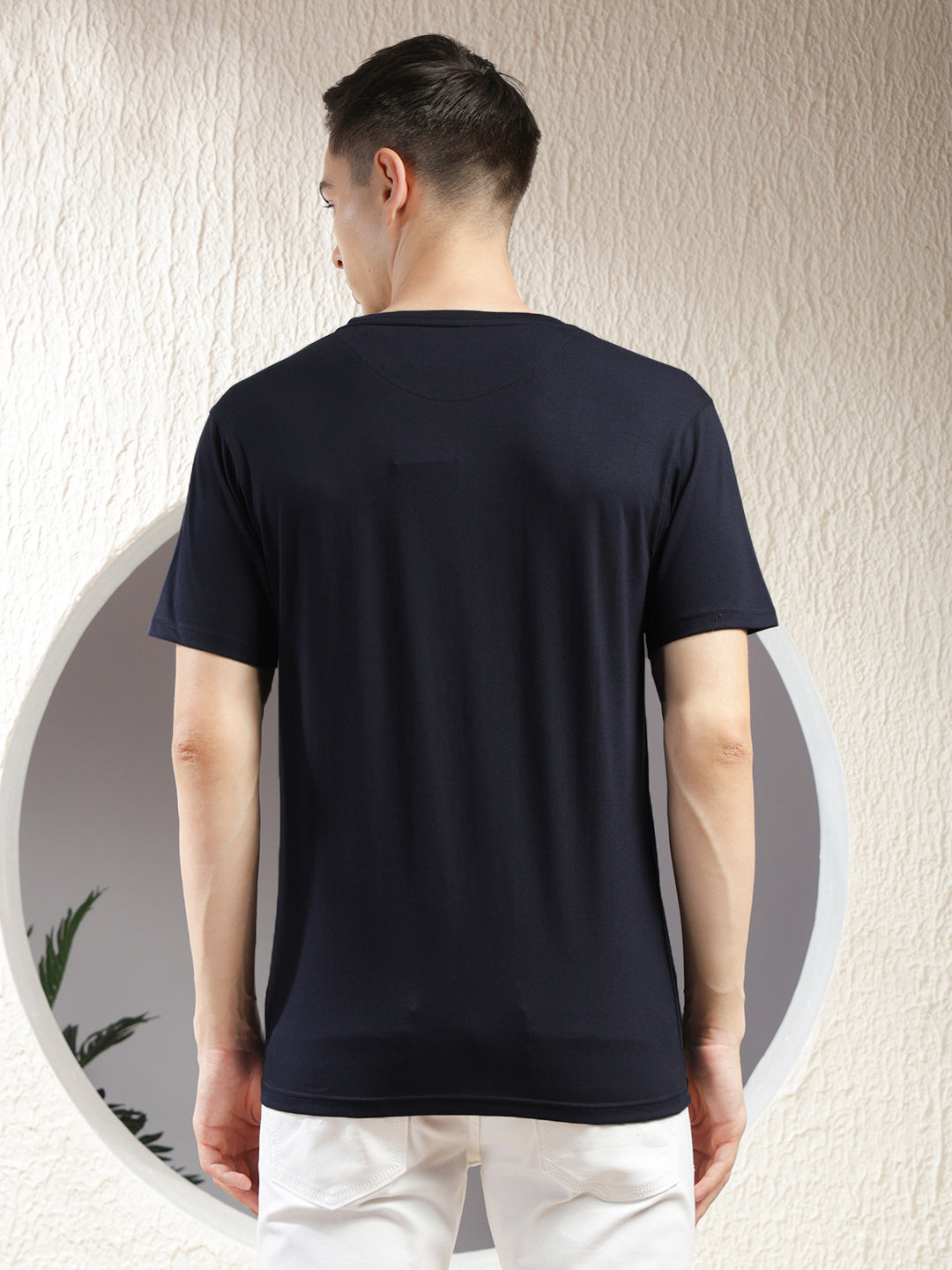 cobb navy blue printed round neck t-shirt