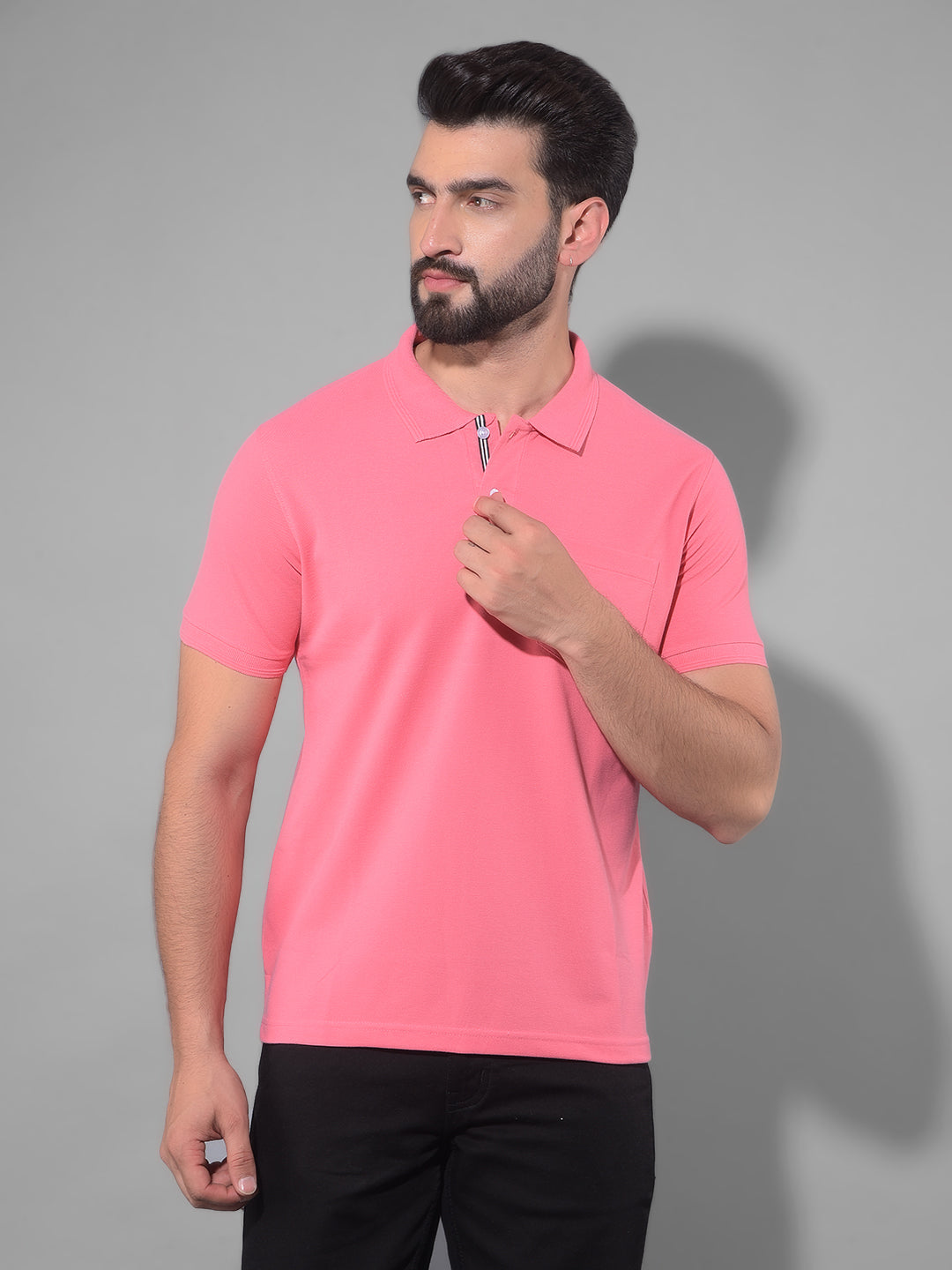 COBB SOLID DARK PINK POLO NECK T SHIRT