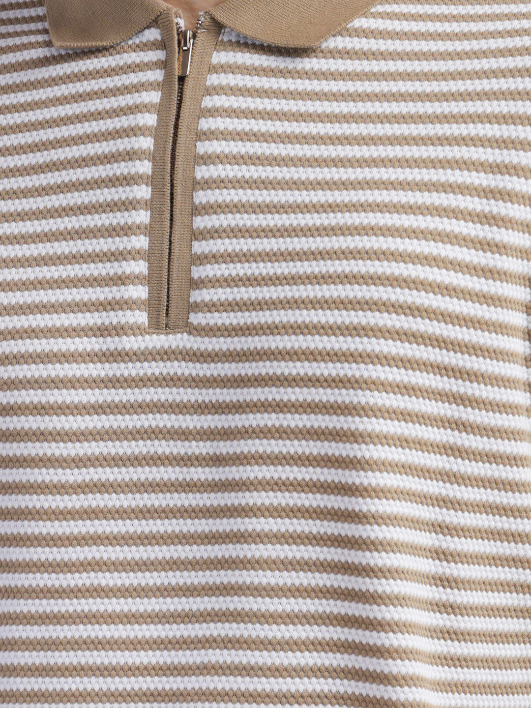 cobb beige striped polo neck zipper t-shirt