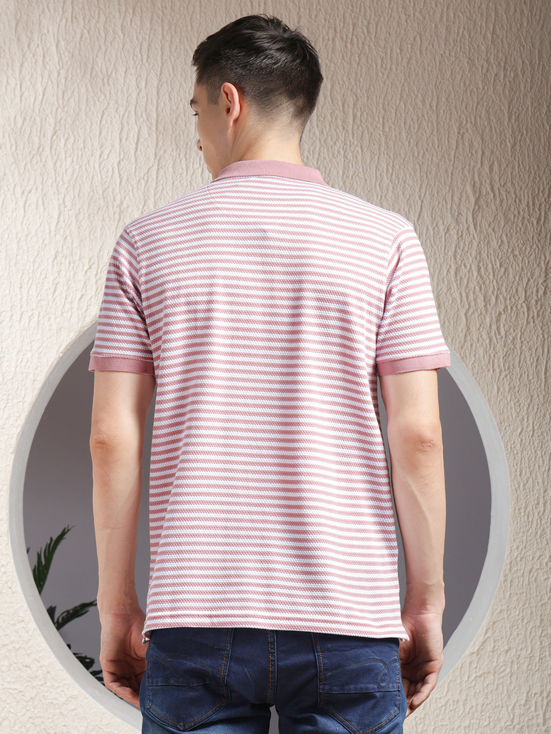 cobb pink striped polo neck zipper t-shirt