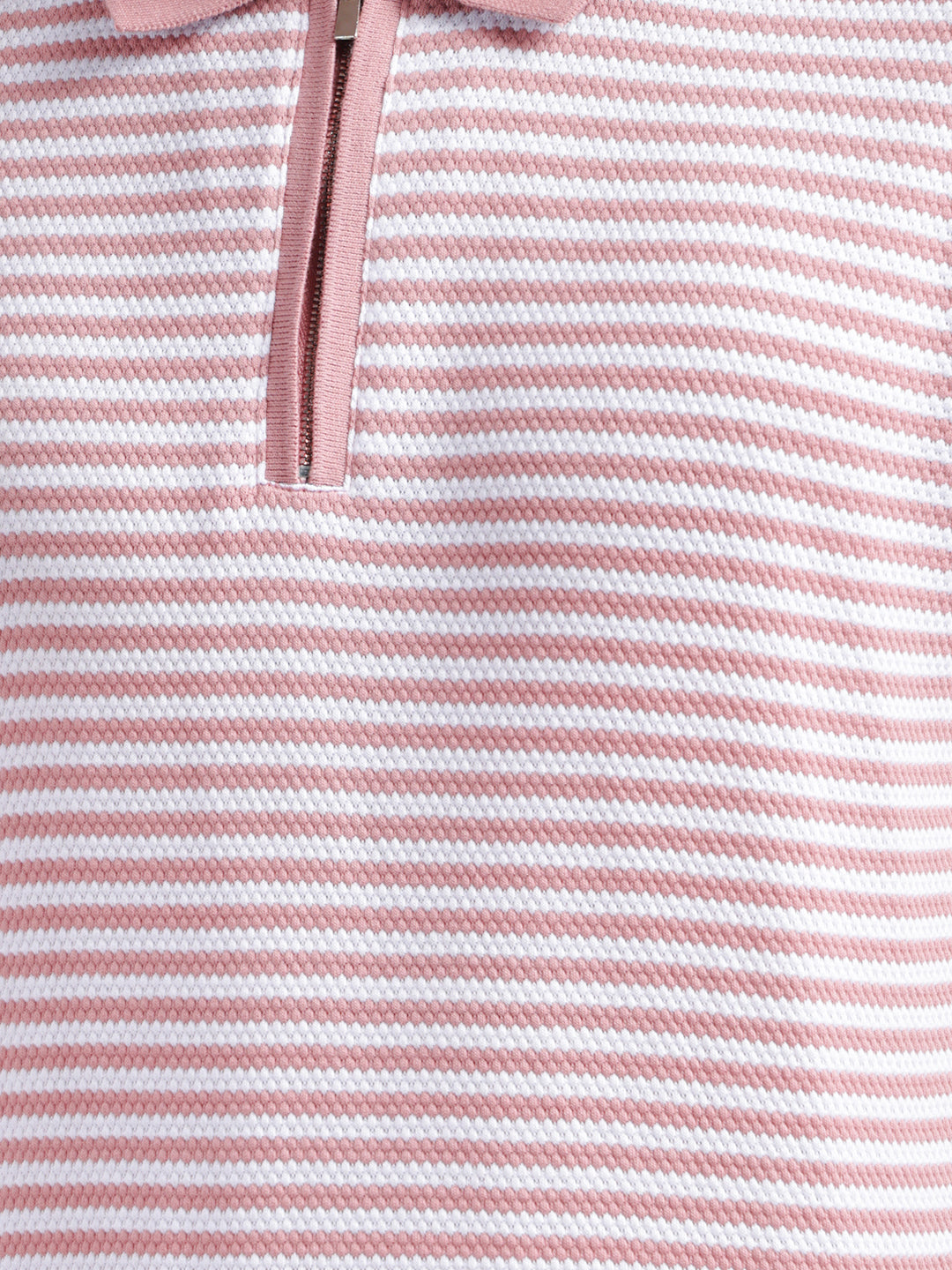 cobb pink striped polo neck zipper t-shirt
