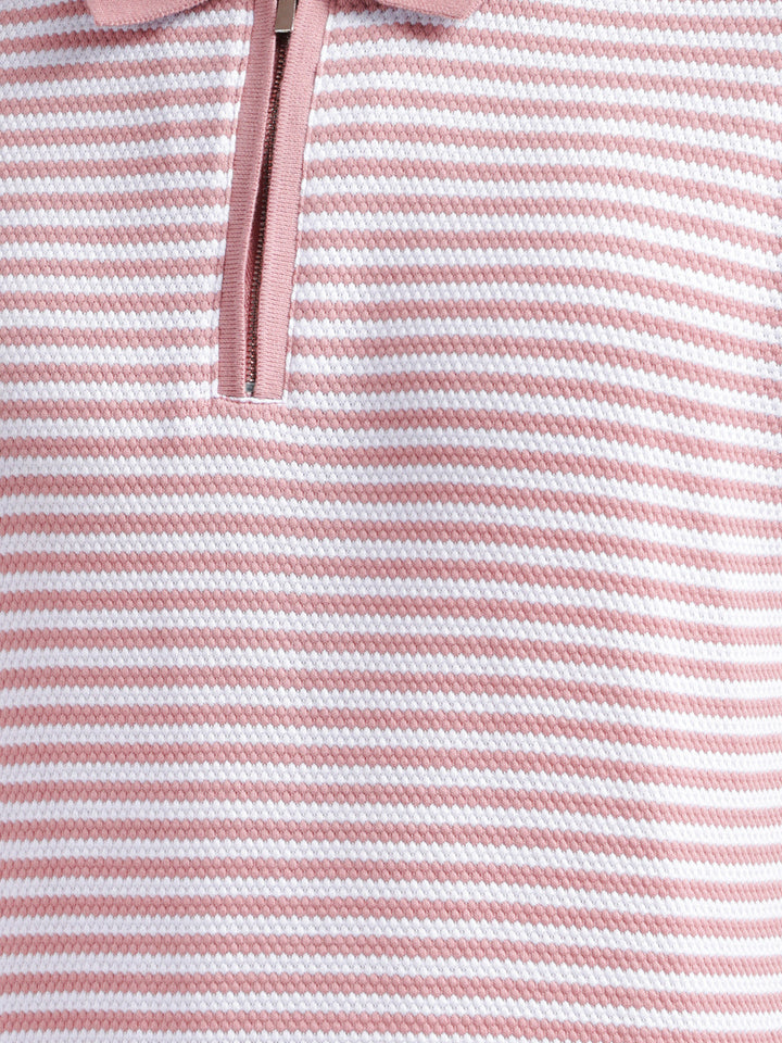 cobb pink striped polo neck zipper t-shirt
