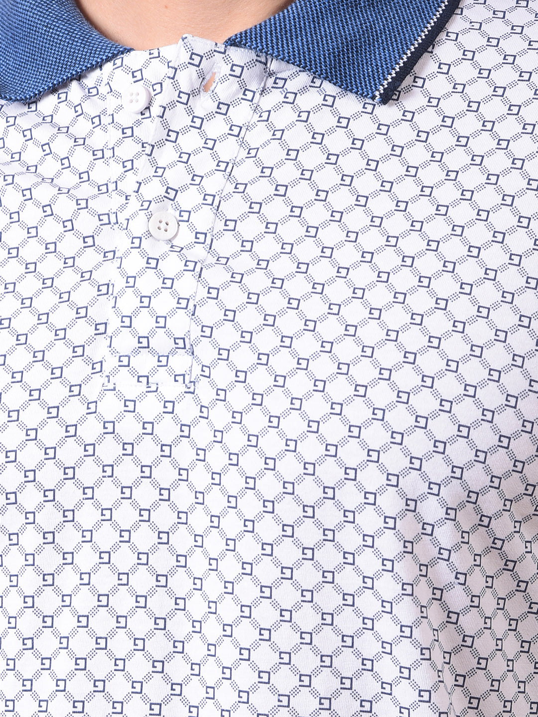 cobb white printed polo neck t-shirt
