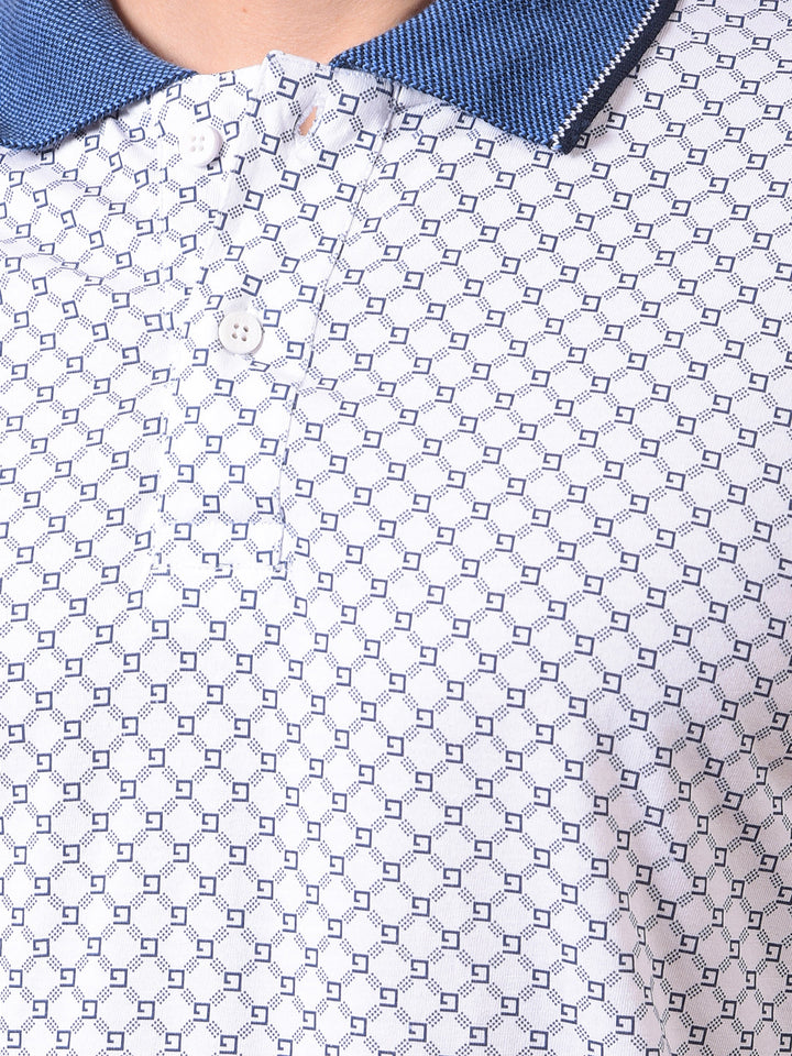 cobb white printed polo neck t-shirt