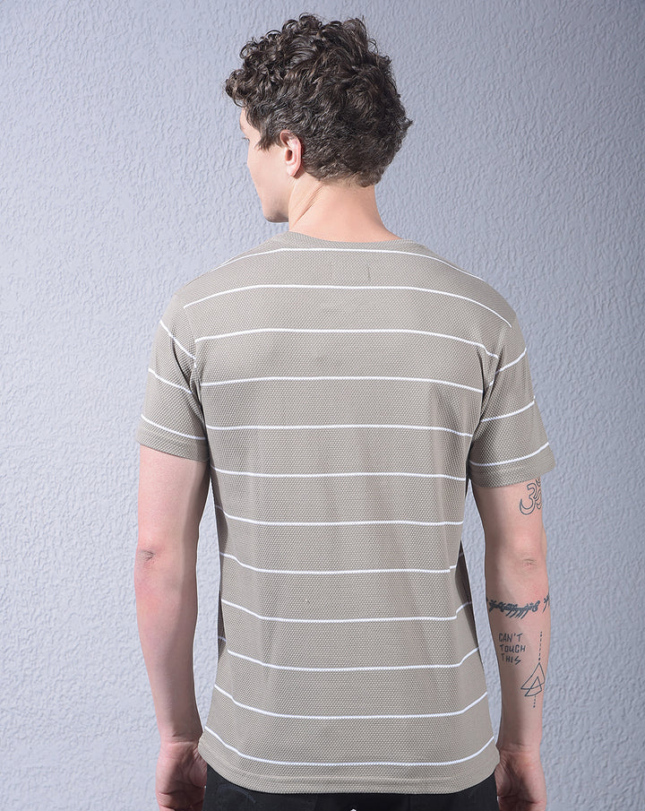 cobb beige striped round neck t-shirt