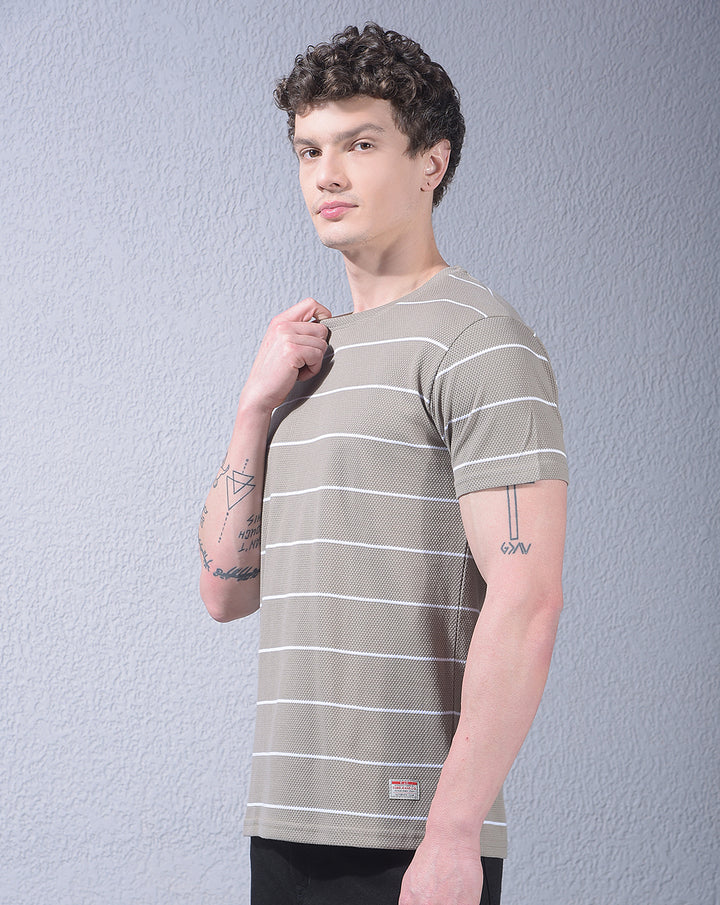 cobb beige striped round neck t-shirt