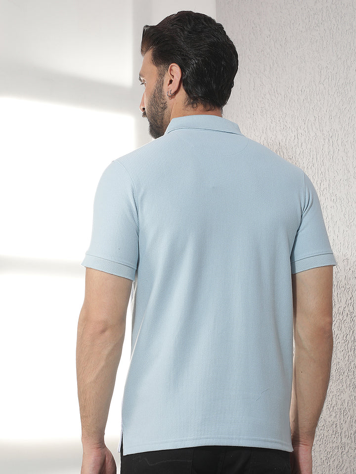cobb sky blue striped polo neck t-shirt