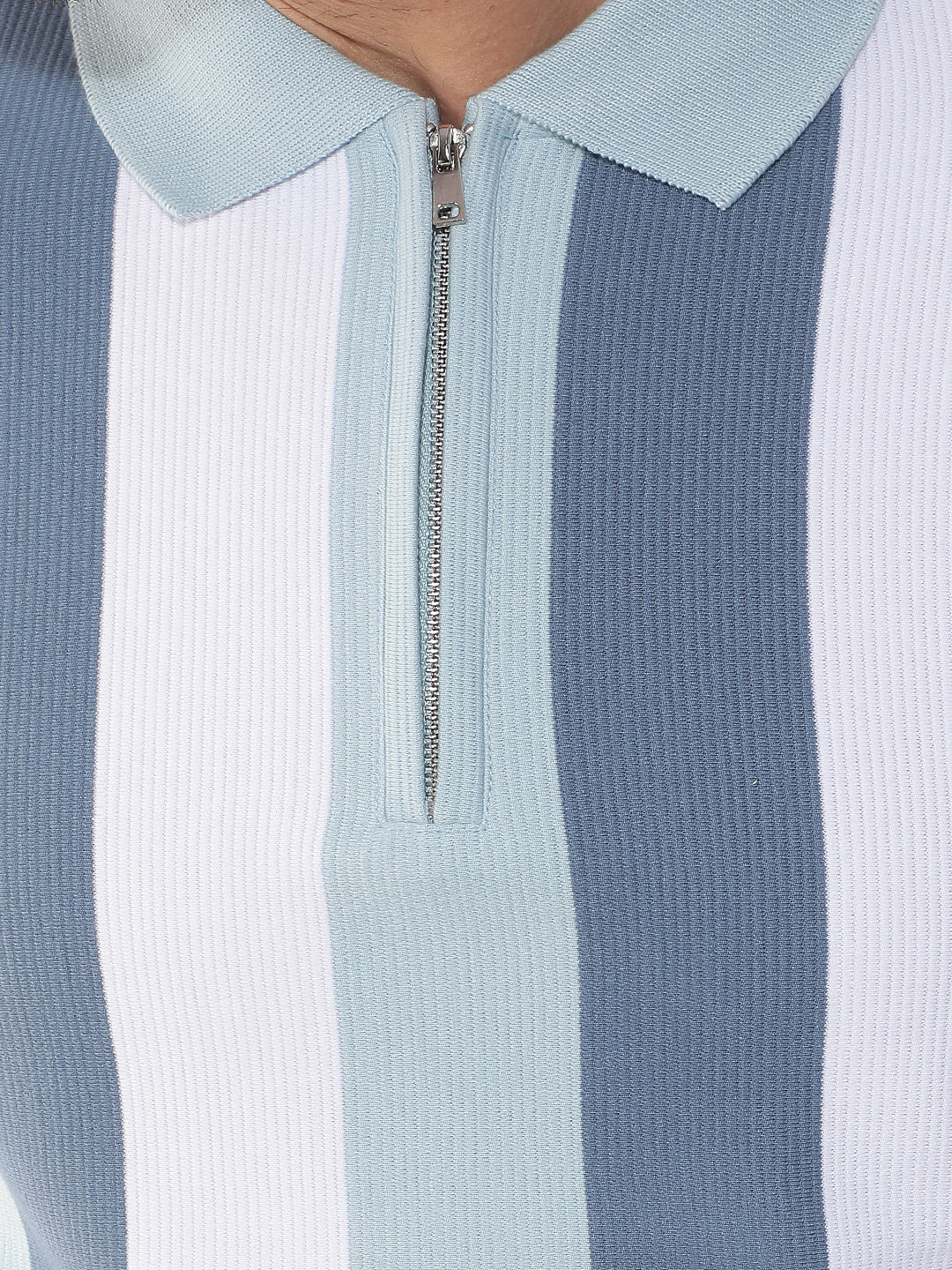 COBB SKY BLUE STRIPED POLO NECK T-SHIRT